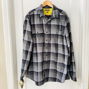 EDDIE BAUER Shirt Men's Tall XL Flannel Button Up Spread Neck Plaid Grey casual